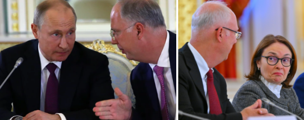 Left to right: Putin and Dmitriev; Dmitriev and Nabiullina (January 29, 2026).