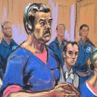 Sketch of Venezuelan President Nicolás Maduro and First Lady Cilia Flores appearing before a US federal court in New York on January 5, 2026. Photo: Jane Rosenberg/Reuters/file photo.