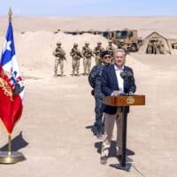 Kast visits a militarized site near border where trenches are being dug to install barriers, obstacles, and surveillance equipment as part of the "Border Shield Plan". Photo: Prensa Presidencial