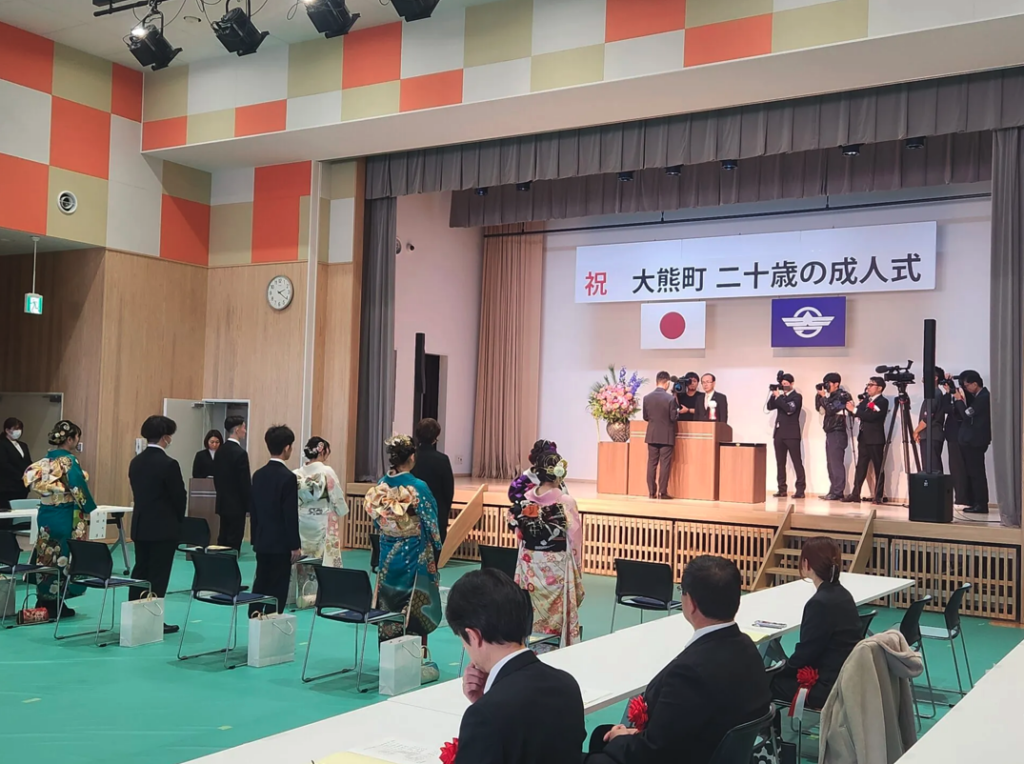 Takumi Sakamoto, back row center, stands at the Coming-of-Age Day ceremony in Odaka in January 2026. Thomas A. Bass