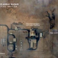 Satellite image from Planet Labs shows damage to the AN/FPS-132 phased array early warning radar at Al Udeid Air Base in Qatar following Iranian strikes. The $1.1 billion system was hit by a ballistic missile. Image: Planet Labs