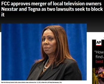 New York Attorney General Letitia James (AP, 3/19/26): “If this merger moves forward, cable prices will spike for consumers in New York and across the country.”