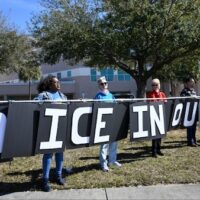 People demonstrate in front of the Orange County Jail to protest against ICE and the policies of President Donald Trump's administration, Jan. 30, 2026, in Orlando, Fla. | Phelan M. Ebenhack / AP