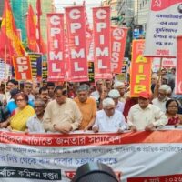 Left parties staged a demonstration in front of the office of the Chief Electoral Officer in Kolkata, protesting large-scale irregularities in the recently published voter list and demanding the protection of people’s voting rights. Photo: CPI (M)