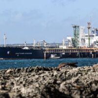 The Russian oil tanker Anatoly Kolodkin docks at the oil terminal in the port of Matanzas, northwestern Cuba.