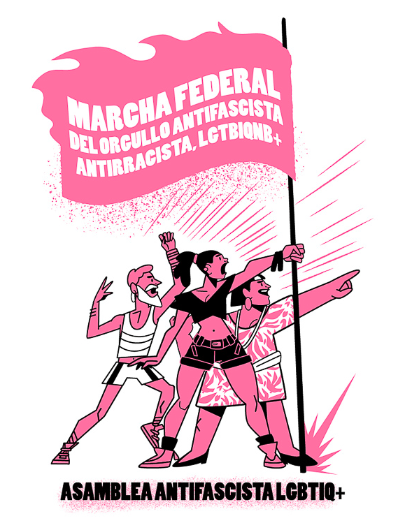 Patricio Oliver (Argentina), poster for the Marcha Federal del Orgullo Antifascista, Antirracista, LGTBIQA+ (Federal March for Antifascist, Antiracist, LGBTQIA+ Pride), 2025.