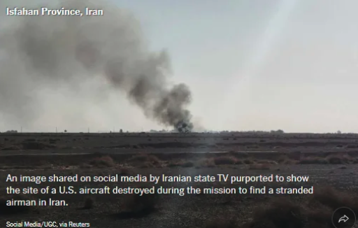 “Military officials were assisted by the C.I.A., which used a special piece of technology unique to the agency to locate the airman hiding in the mountain crevice and confirm his identity. U.S. and Israeli officials gathered intelligence to determine if the airman was alone, surrounded by Iranians or had been captured…All of the commandos were safe and accounted for. There were no U.S. casualties. The moment of celebration seemed to pass quickly for Mr. Trump, who on Easter Sunday morning returned to the reality of an unpopular war for which he seemed to have no clear exit strategy. The airman was safe, but the Strait of Hormuz was still in Iranian control, imperiling as much as 20 percent of the world’s oil supply and the global economy.” https://www.nytimes.com/2026/04/05/us/iran-airman-fighter-jet-rescue-mission.html For more detail on the number and type of US aircraft which were destroyed in the operation, click to read this.