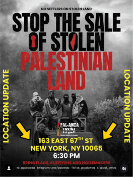 Pal-AWDA’s protest flyers are not aimed at Jews, Judaism or synagogues—but at the sale of stolen Palestinian land.