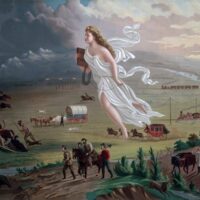 AMERICAN PROGRESS, A 1872 PAINTING BY JOHN GAST, DEPICTS THE SETTLER-COLONIAL DISPOSSESSION OF NATIVE AMERICA AS A CELEBRATION OF THE IDEA OF MANIFEST DESTINY. (IMAGE: WIKIMEDIA)