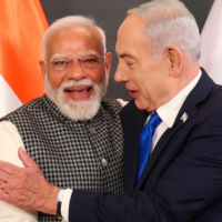 Prime Minister Narendra Modi with his Israeli counterpart Benjamin Netanyahu in Tel Aviv. Photo: PMO via PTI.