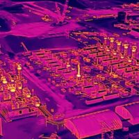 Thermal drone imagery shows heat signatures from gas turbines operating at xAI’s Southaven, Mississippi, power plant. Floodlight’s investigation found more than a dozen turbines still running after the EPA said gas turbines like these require Clean Air Act permits before operation. The plant powers xAI’s Colossus 2 data-center complex near Memphis. Photo: Evan Simon/Floodlight