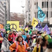 Demonstrators take part in a rally in London, on the last day of Extinction Rebellion's four days of action that they have called "The Big One", April 24, 2023