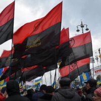 Congress of Ukrainian Nationalists flags at a December 2013 Maidan protest