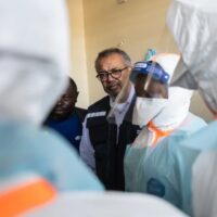 OUTBREAK: Director General of the World Health Organisation (WHO), Tedros Adhanom Ghebreyesus, visits health workers at the Evangelical Medical Centre (CEM) in Bunia, DR Congo
