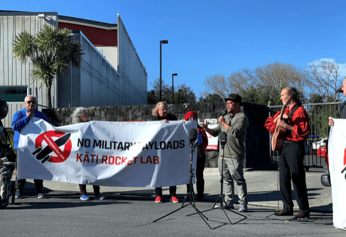 Demonstrations in Auckland at New Zealand headquarters of Rocket Lab. [Source: thespinoff.co.nz]