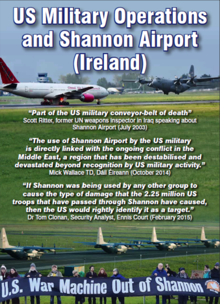 Leaflet handed out by peace activists involved with Shannon Airport protests. [Source: shannonwatch.org]
