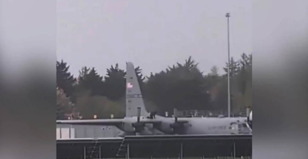 Image of Irish man sabotaging the wing of C-130 U.S. military transport vehicle at Shannon Airport in County Claire, Ireland. [Source: facebook.com]