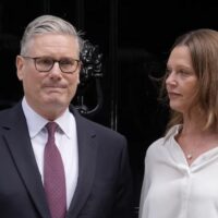 Prime Minister Sir Keir Starmer and his wife Lady Victoria Starmer on the steps of 10 Downing Street, London, after his speech where he said he will resign as leader of the Labour Party and he has informed the King of his decision, June 22, 2026