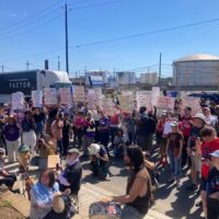 Labor activists listen to speeches at a rally outside of Delaney Hall immigrant jail. The Father's Day rally was organized by Labor Eyes on ICE on June 21, 2026. PHOTO COURTESY OF GEOFF JOHNSON