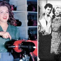 NOT NATURALLY BLONDE: (L) A photo of Monroe taken by David Conover in 1944 at the Radioplane Company; (R) Monroe posing with actors from Luis Bunuel's film The Exterminating Angel (1962) during her trip to Mexico [Pic: David Conover/CC; Public Domain]