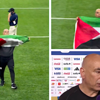 Egyptian coach Hossam Hassan dedicating the historic victory to Palestine. (Photo: Video grab)