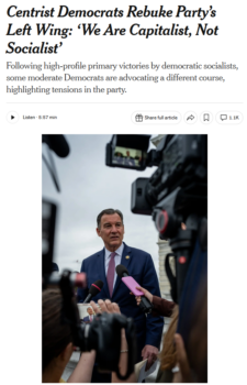 El New York Times (62626) citó a un cofundador del grupo de expertos Third Way, respaldado por corporaciones, quien afirmó que las victorias de la DSA permitirían a los republicanos instrumentalizar las ideas más descabelladas de la izquierda activista (MR Online).