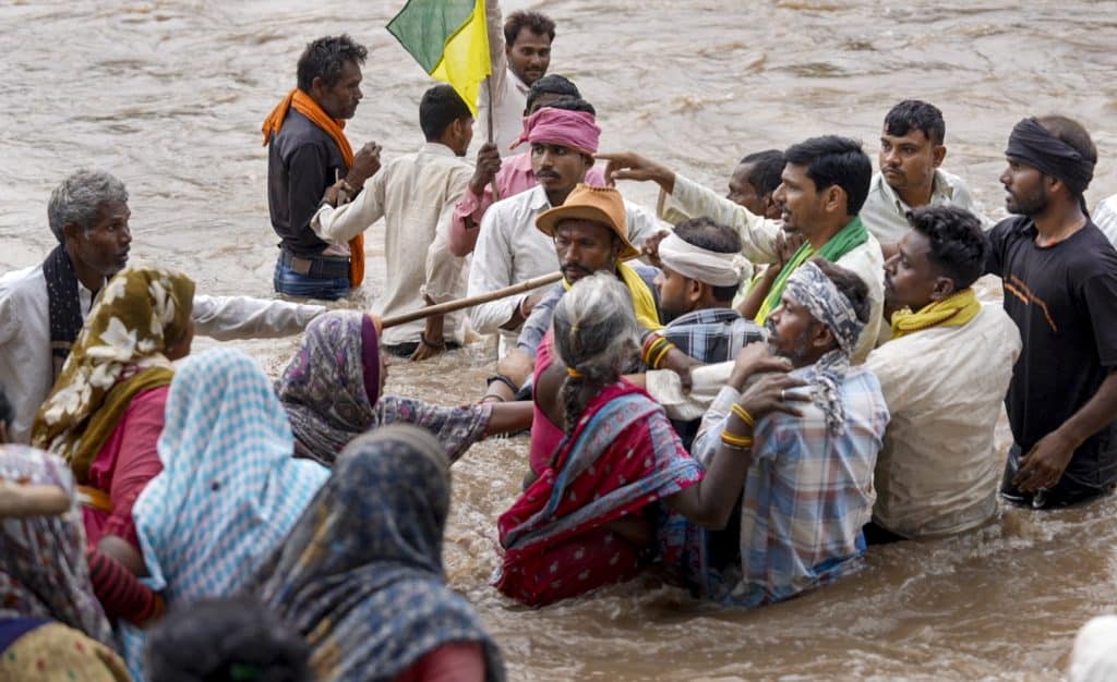 Amit Bhatnagar, leader of the protest against the Ken-Betwa Link and other development projects, during the agitation, in Chhatarpur district, Madhya Pradesh, Sunday, July 19, 2026. Photo: PTI.