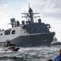 The USS Fort Lauderdale in a file photo. The amphibious assault ship is now docked in La Guaira, Venezuela, after the June 24 earthquakes. Under cover of disaster relief, Washington put a U.S. warship at the country’s primary port.