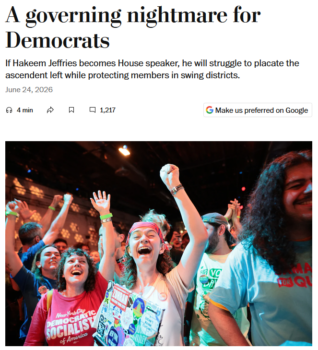 The Washington Post 62426 advierte que las victorias de los candidatos progresistas presionan al liderazgo para que se incline hacia la izquierda y rechace cualquier compromiso en temas como la financiación del gobierno. MR Online