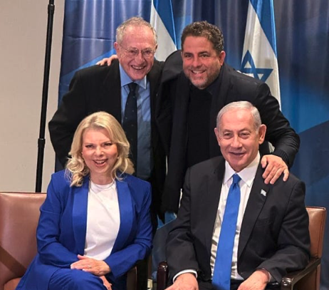 Brett Ratner with Benjamin and Sarah Netanyahu, and ultra-Zionist attorney Alan Dershowitz