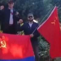 The four defendants in the Baku anti-communist case, as seen in a screengrab from videos circulating on social media.