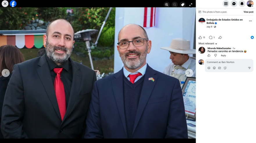Fernando Cerimedo se reúne con el encargado de negocios de Estados Unidos, Erik Martini, en la celebración del 4 de julio de 2026 organizada por la embajada estadounidense.