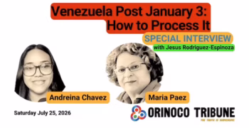 Banner for the special interview with María Páez Victor and Andreína Chávez Alava. Photo: Orinoco Tribune.