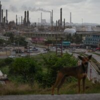 View of the El Palito refinery, owned by the Venezuelan state oil company PDVSA, from the El Faro district in Carabobo state. Photo: Jesus Vargas/picture alliance/Getty Images.