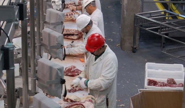 Workers on the meatpacking assembly line. | Photo courtesy of UFCW