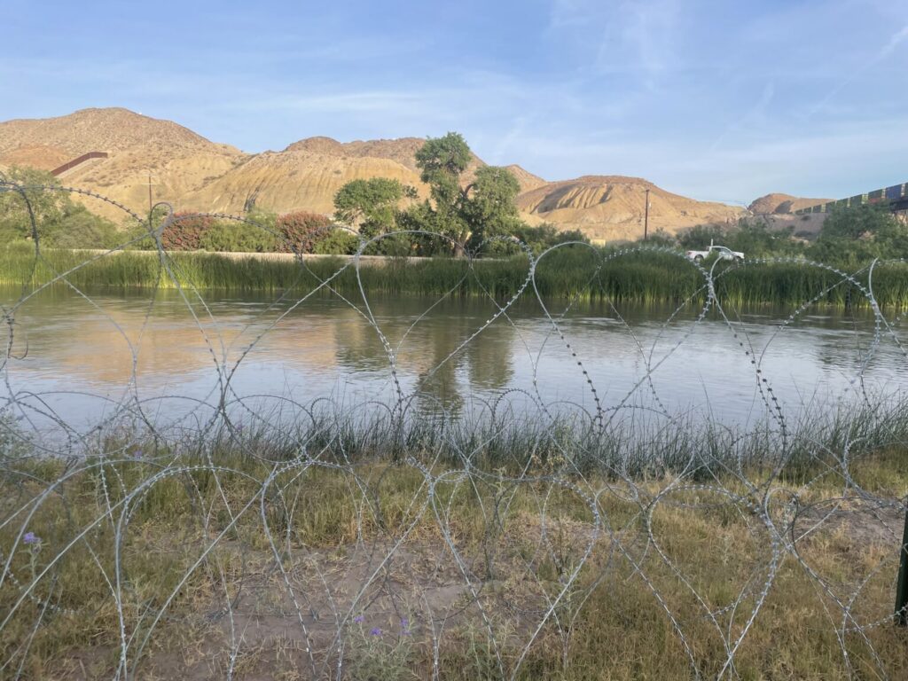 Razor wire along the Rio Grande on the Texas side of the U.S.-Mexico border. Photo by Ariana Figueroa/States Newsroom.