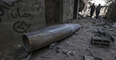 Part of an MK-84 one-ton bomb in the rubble of Gaza City’s Rimal neighborhood, dropped by an Israeli F-16 on May 18, 2021. The Trump administration is preparing to send Israel 40,000 more of them.