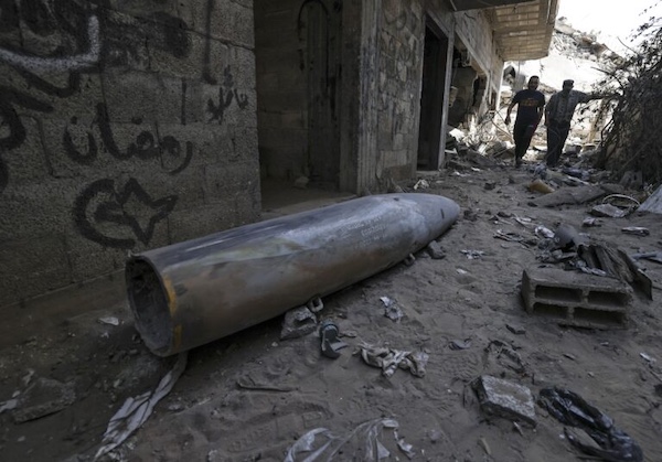Part of an MK-84 one-ton bomb in the rubble of Gaza City’s Rimal neighborhood, dropped by an Israeli F-16 on May 18, 2021. The Trump administration is preparing to send Israel 40,000 more of them.