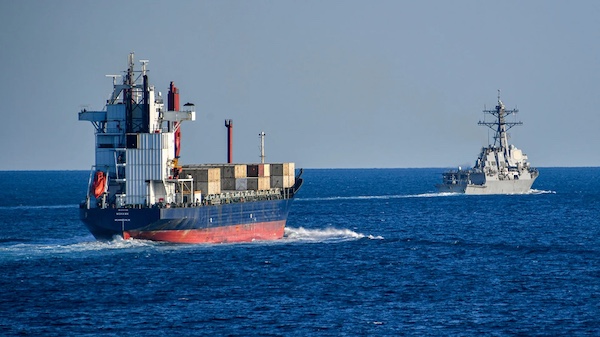 Merchant vessel being escorted through the Strait of Hormuz in 2019. Photo: U.S. Navy/Michael H. Lehman