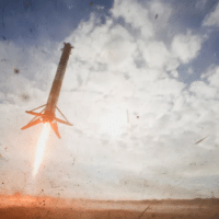 A SpaceX Falcon Heavy rocket booster descends to landing after launch with a classified payload for the US Space Force at Cape Canaveral, Florida, the United States, November 1, 2022 [Joe Skipper/Reuters]