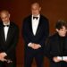 Filmmaker Jonathan Glazer, who won the Oscar for Best International Feature Film for The Zone of Interest, delivers his acceptance speech at the 2024 Academy Awards. Photo by Rich Polk/Variety/Getty Images.