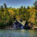 Boat house on Cameron Island on Lake Joseph in Muskoka
