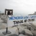 A banner at a memorial rally for victims of the 2014 massacre of migrants at Tarajal, 2021.