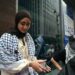 HADEEQA ARZOO MALIK PREPARES TO SPEAK ON JUNE 8 AT CUNY4PALESTINE’S PRESS CONFERENCE AND RALLY TO ADDRESS REPRESSION ACROSS CUNY. (PHOTO: JUDE SEMINARA / @JUDESIES)